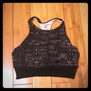 ALO yoga sports bra XS Black and Tan mesh